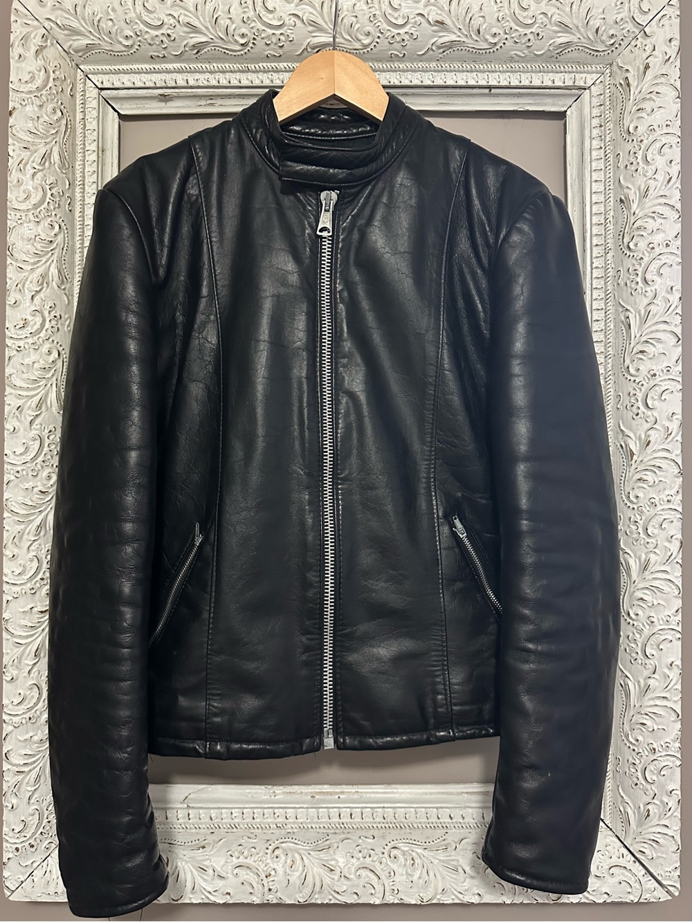 Vintage Style-Kraft Black Leather Cafe Racer Jacket - Size 42 (Fits Medium/Slim